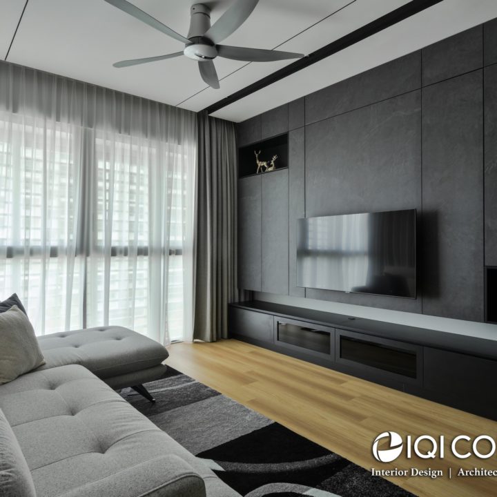 monochrome condo living room design