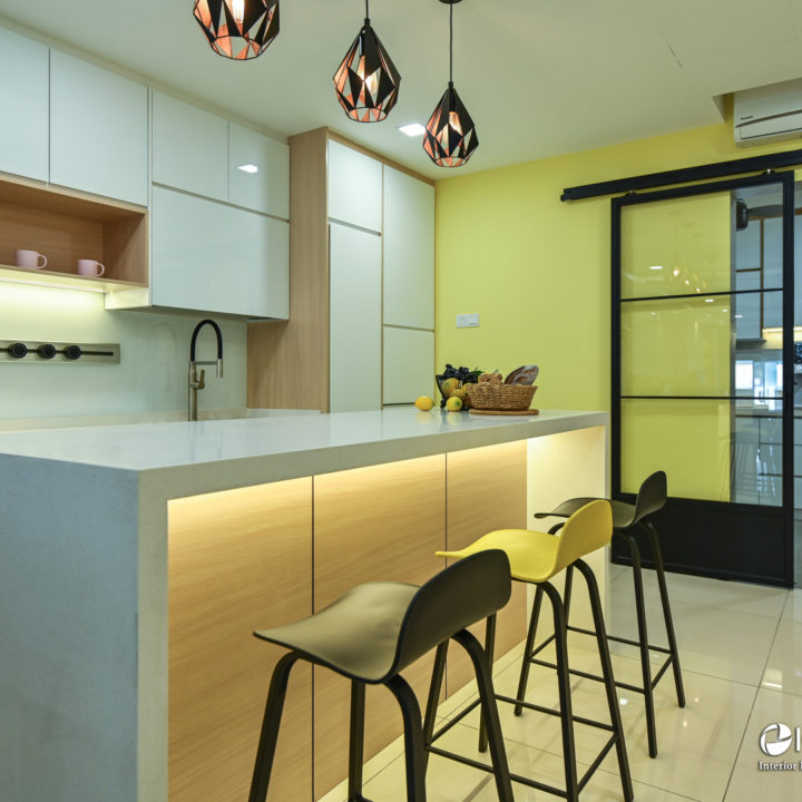 yellow dry kitchen area