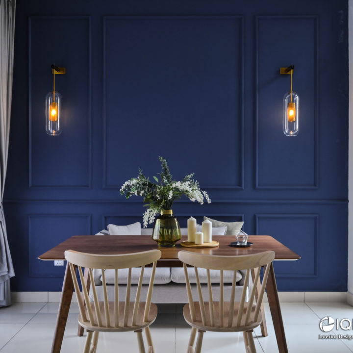 modern blue wall beading dining