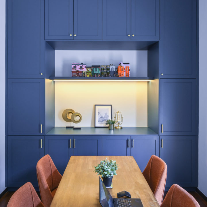 blue shaker style cabinet office