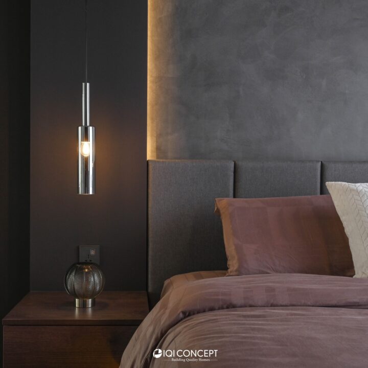 modern light luxury dark bedroom feature wall