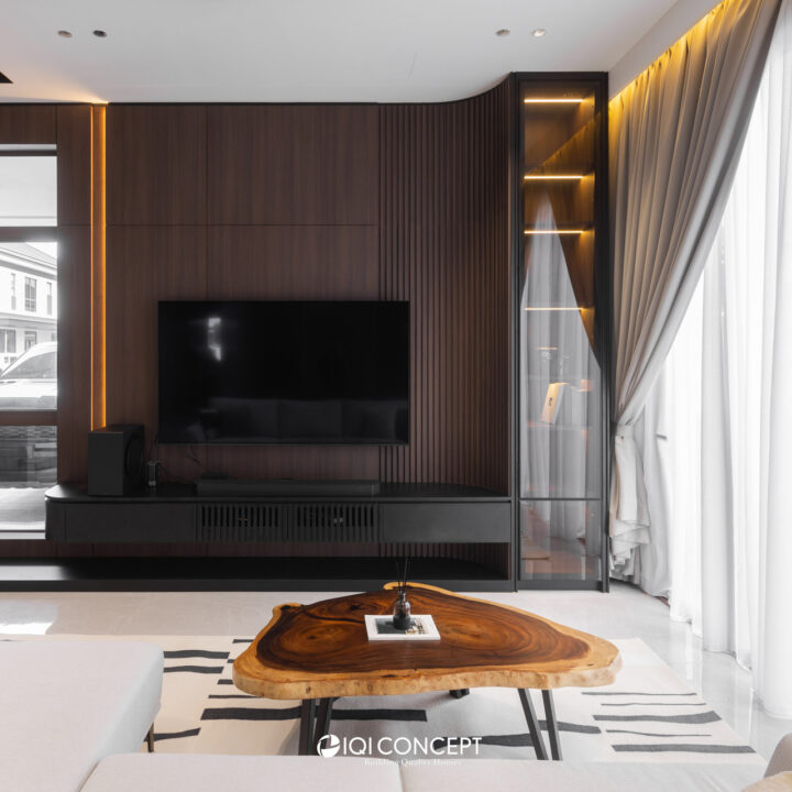 Dark Modern Balinese curved tv wall
