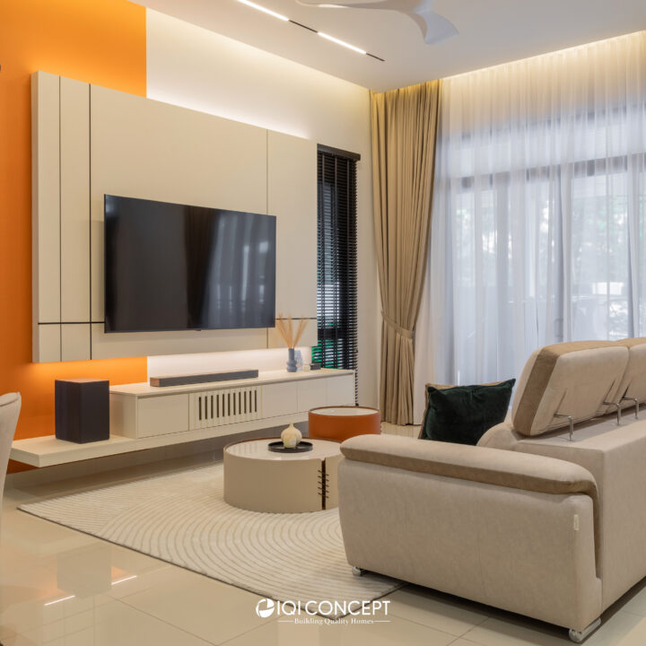 Modern Contemporary living room with a pop of orange, bandar kinrara