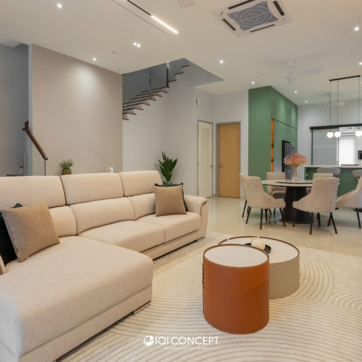 Modern Contemporary common area with a pop of orange and green, bandar kinrara