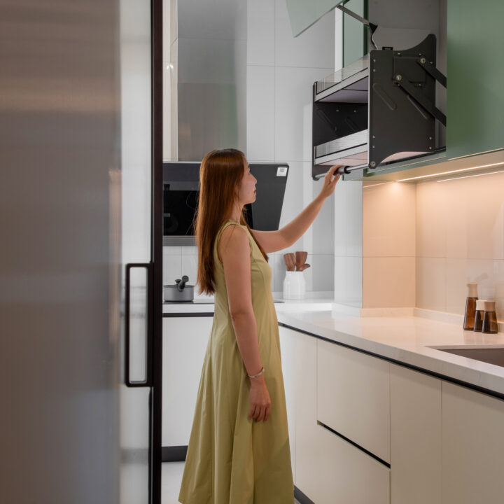Modern minimal wet kitchen in white and green
