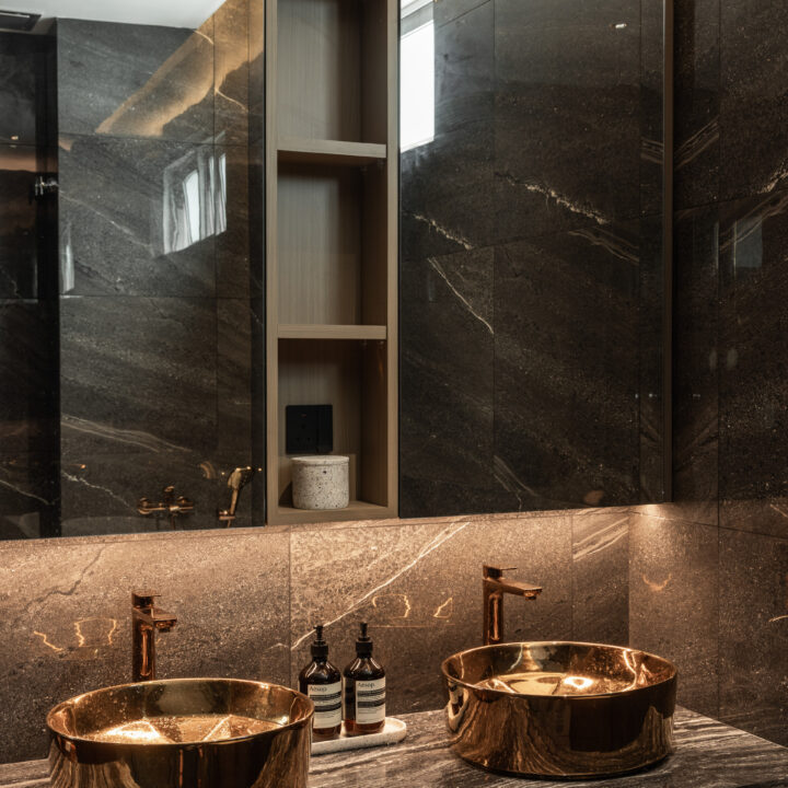 gold sanitary ware dark marble design